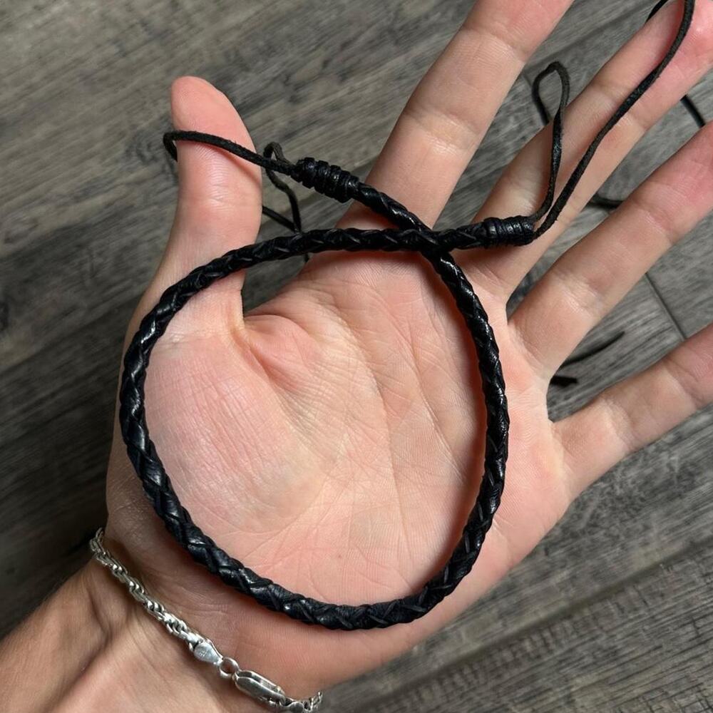 Beautiful Vintage Y2K 00s Black Braided Leather Choker Necklace